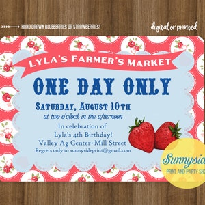 Blueberry Birthday Invitation Farmer's Market Party Invite printable digital berry invitations, vintage style image 2