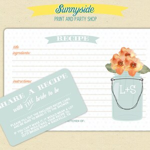 Printable Recipe Card Design With Mason Jar - You Choose Flower ...