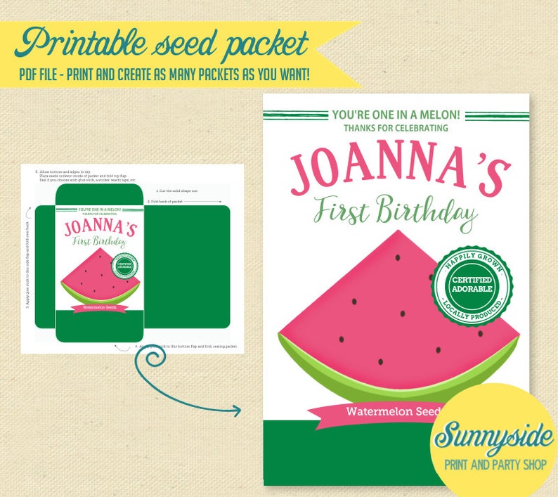 summer party favor DIY pink green Watermelon Seeds Packet Birthday Favor Farmer/'s Market Party Favor Watermelon Birthday Printable Favor