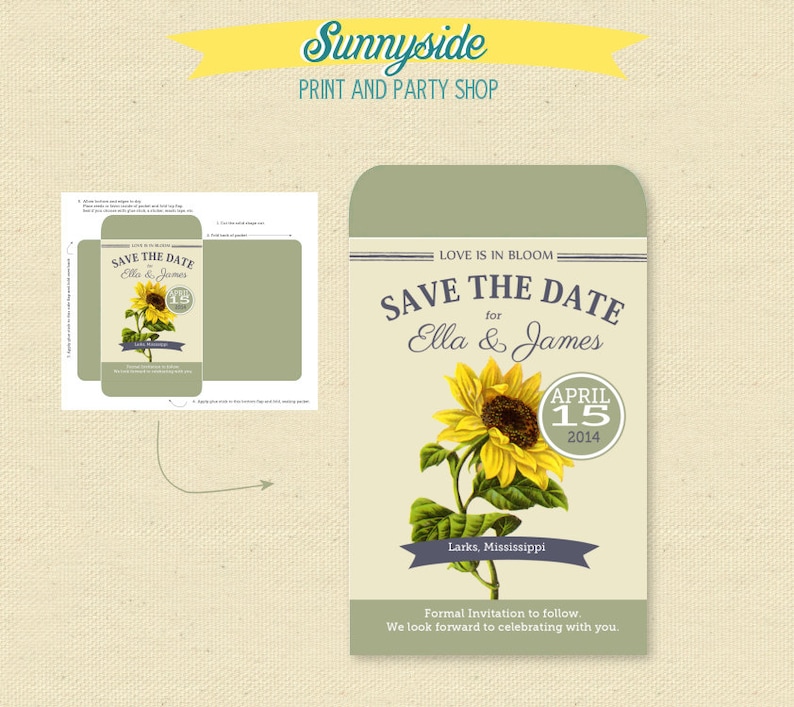 seed packet SAVE the DATE, printable save the date, you choose flower & colors, DIY, sunflower, garden wedding, veggie, herb, seeds image 1