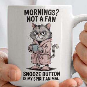 Grumpy Cat Coffee Mug – Snooze Button, Funny Cat Lover Gift