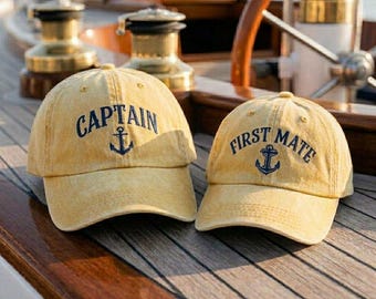 Captain and First Mate Matching Hat, Dad and Son Nautical Hats, Anchor Embroidery, Family Boating Outfit, Father's Day Gift Idea