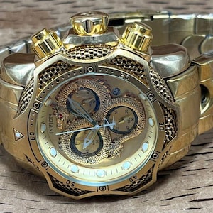 Invicta Venom Chronograph: Golden Dial Stainless Steel Men&#39;s Watch