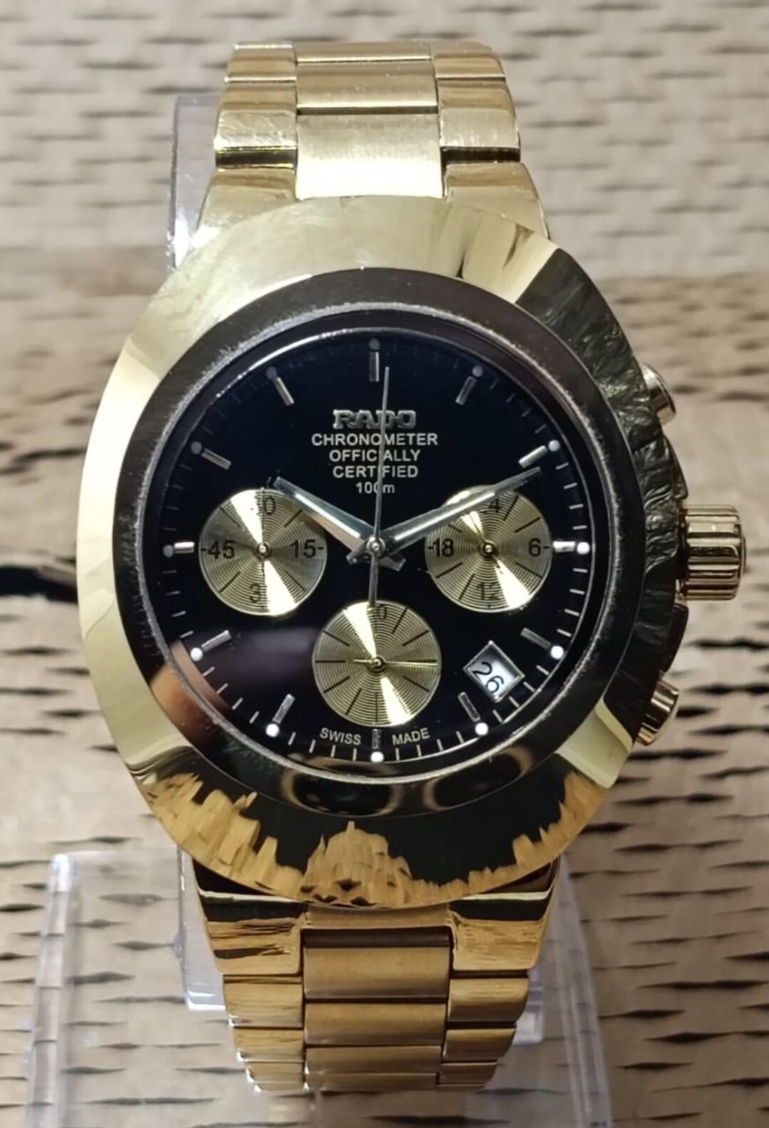 Montre Unisexe élégante - Bracelet Noir Avec Cristaux Et Finition Plaquée Or - Style Moderne Et Polyvalent