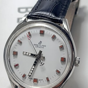 Vintage Breitling Geneve Men&#39;s Manual Hand winding White Dial Wrist Watch, Gift for him, Swiss watch Collectible