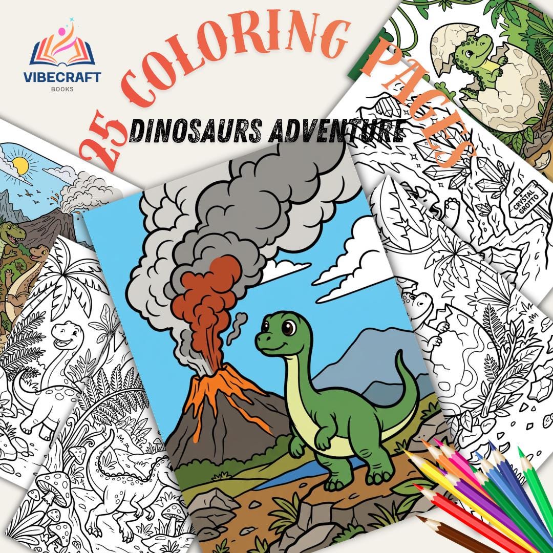 Dinosaur Adventure Coloring Book, Dino Coloring Pages for Kids ...