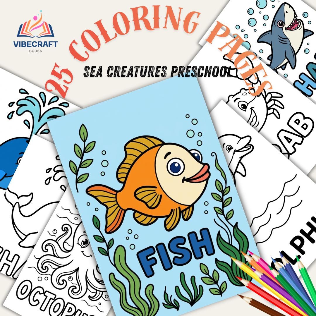 Preschool Sea Creatures Coloring Pages, Ocean Animals Coloring Book ...