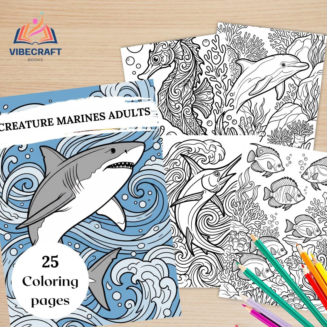 Ocean Creatures Coloring Book for Adults, Relaxing Marine Life Coloring ...