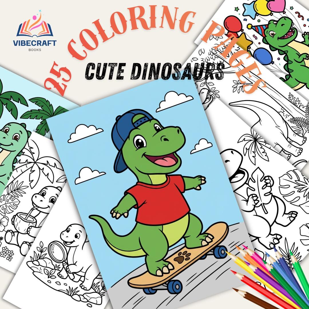 Cute Dinosaur Coloring Pages, Kawaii Dino Coloring Book, Kids Printable ...