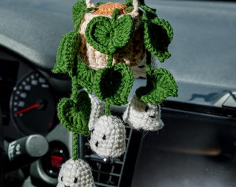 Crochet Ghost Flower Car Hanging: Halloween Plant Decor