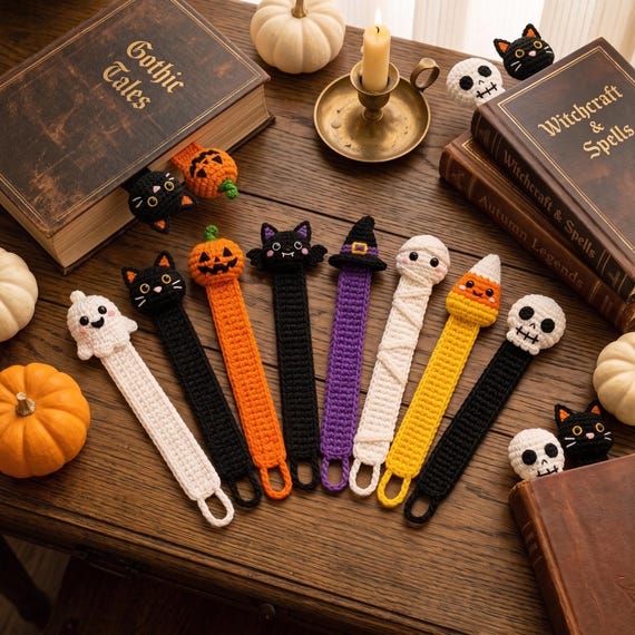 Crochet Halloween Bookmark, Spooky Book Lover Gift, Ghost Witch Bookmark, Back to School Gift, Gothic Book Accessory, Halloween Gift