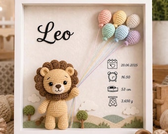Custom Baby Birth Shadow Box Crochet Doll Personalized Newborn Gift Frame,bCustom Name/Text, BirthDay Gift, NewBorn Giftft, Nursery Decor