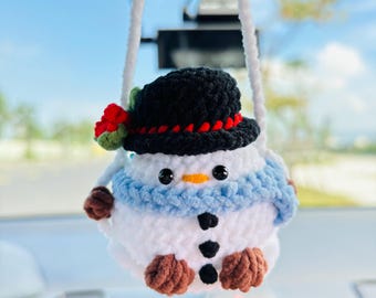 Handmade Christmas Snowman Car Charm, Festive Rearview Mirror Decoration
