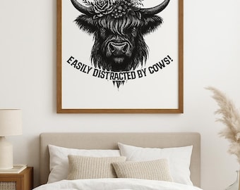 Impressão de vaca das Terras Altas: arte de parede com animais engraçados de fazenda (download digital)