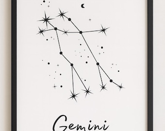 Gemini Constellation Print: Minimalist Zodiac Astrology Art (Digital Download, Up to 20x30")