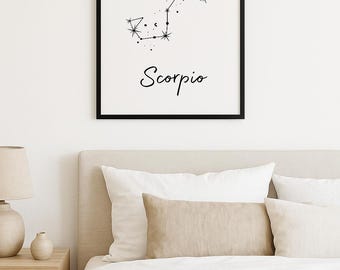 Impressão da Constelação de Escorpião: Arte Astrológica Minimalista do Zodíaco (Download Digital)
