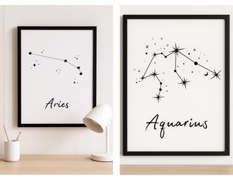 Zodiac Constellation Prints: Astrology Wall Art Set (Digital Download, Up to 20x30")