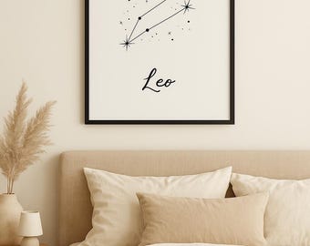 Leo Constellation Print: Minimalist Zodiac Astrology Art (Digital Download, Up to 20x30")