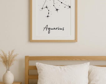 Aquarius Constellation Print: Minimalist Zodiac Astrology Art (Digital Download, 20x30")