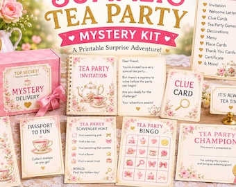 Kit de Mistério para Festa do Chá | Jogos, Pistas e Decoração para Imprimir (Download Instantâneo)