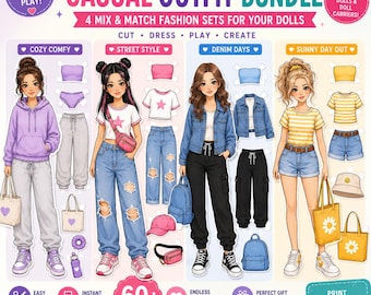 Conjuntos de ropa de verano para muñecas / Paquete de moda para combinar (Descarga digital)