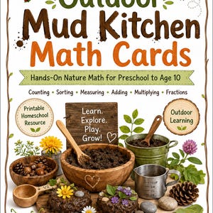 Pacchetto di schede matematiche per la cucina di fango all'aperto / Matematica naturale stampabile per bambini dai 3 ai 10 anni / Attività di matematica per la scuola materna, elementare e per l'homeschooling