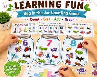 Jogo de Matemática "Inseto no Pote" para Imprimir | Atividade de Contagem para Educação Infantil | Tapetes de Contagem de Insetos | Centro de Matemática para Pré-Escola | Cartões de Adição para Pasta de Atividades
