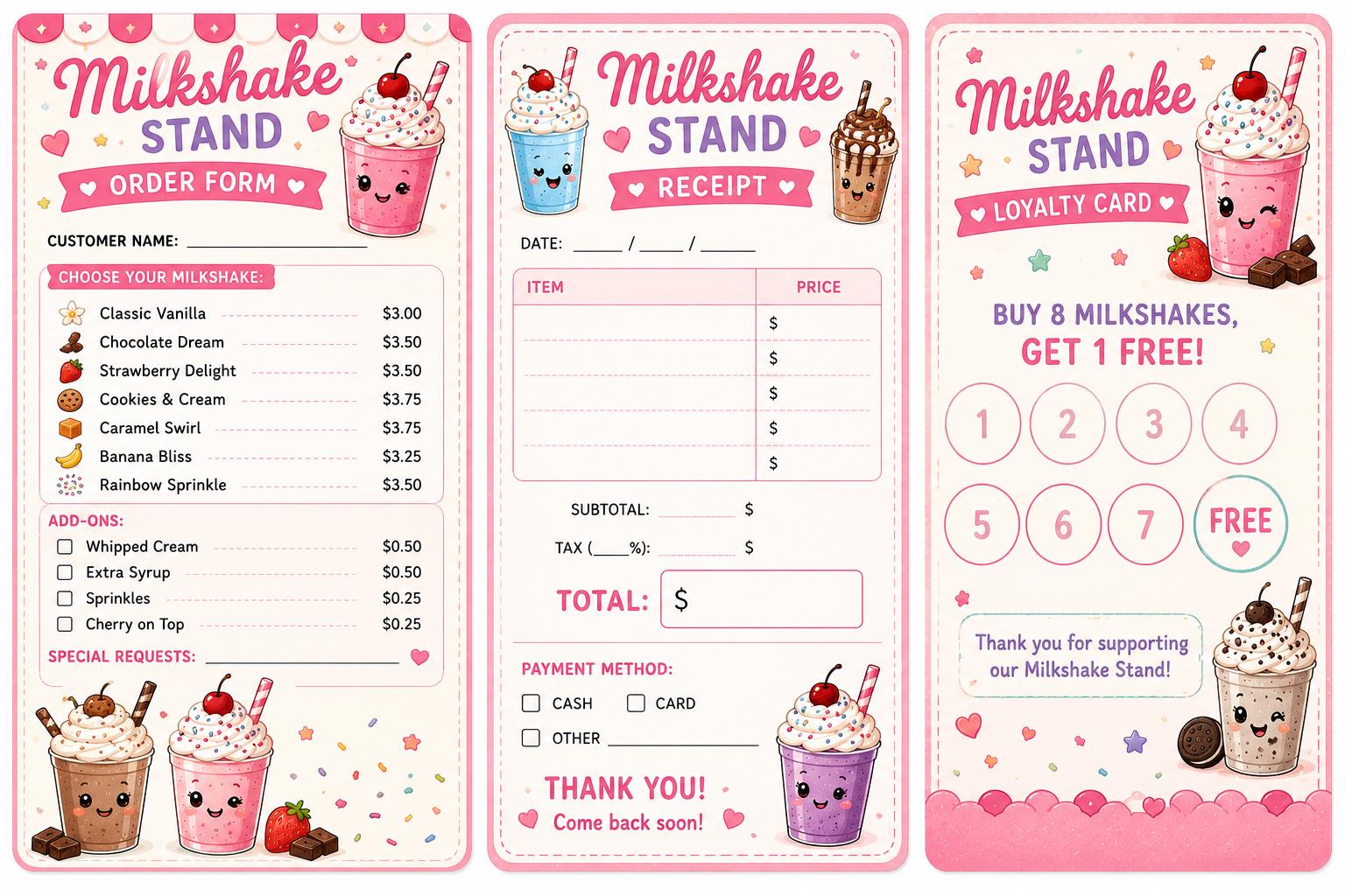 Milkshake Stand Play Set | Printable Pretend Play Bundle (menus, Money ...