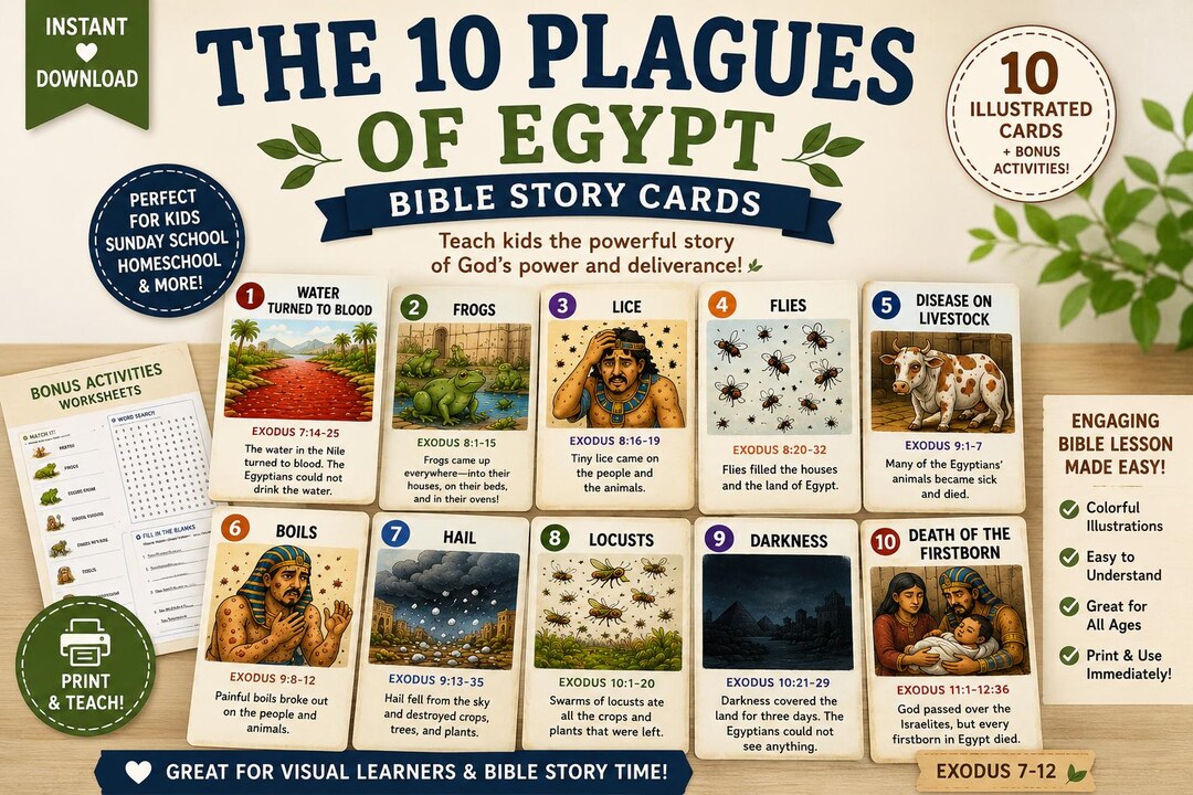 10 Plagues of Egypt Bible Story Cards | Kids Activity Set (digital ...