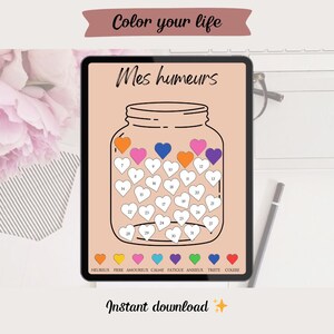 Template à télécharger pour imprimer ou compléter - suivi des humeurs coeur - suivi des humeurs mensuel PDF - aesthetic printable