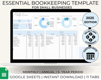 Small Business Buchhaltung Tabelle Income and Expense Tracker für Etsy & Shopify Verkäufer Google Sheets Vorlage