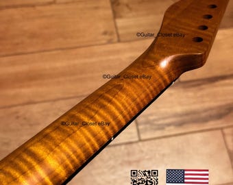 Guitar Closet Diapasón de palisandro de arce flameado tostado Mástil de guitarra para Tele Telecaster compatible con cuerpos Fender Allparts y Warmoth TR2G