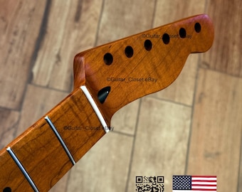 Guitar Closet Roasted Flame Maple Fingerboard Guitar Neck for Tele Telecaster fits Fender, Allparts & Warmoth bodies TM2F
