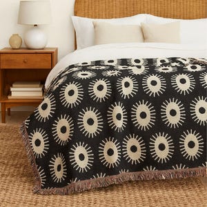 Mid Century Modern Eye Pattern Woven Cotton Throw Blanket