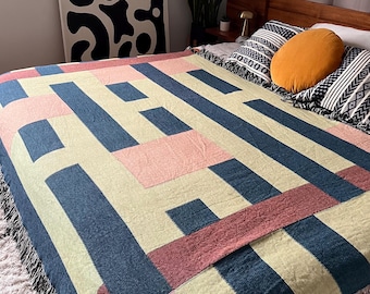 Woven Geometric Throw Blanket | Mid-Century Modern Cotton Couch Decor