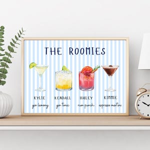 Custom Roommate Drink Print, Roommates as Drinks, Trendy College Apartment Dorm Art, Bar Cart Decor, Cocktail Poster, Personalized Wall Art