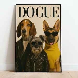 Vintage DOGUE Magazin Poster, Lustiger Hund Wandkunst, Hunde Kunstdruck, Geschenke für Hundeliebhaber, Haustier Magazin Cover, Ästhetisch, Süßes Hundewanddekor