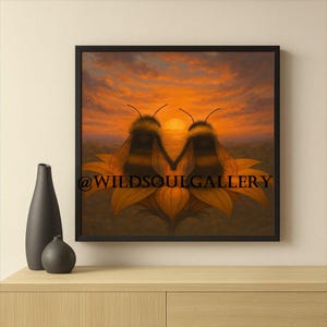 Bienen Paar Sonnenuntergang Art Print, Romantische Biene Wandkunst, Wunderliche Biene Poster, Geschenk für Naturliebhaber, Digitale Kunst (OHNE WASSERZEICHEN)
