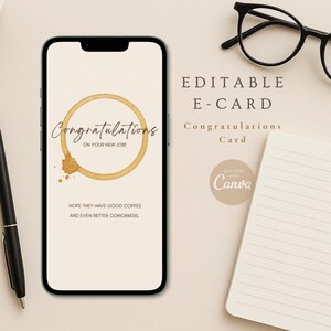 Felicitaciones por conseguir un nuevo trabajo y compañeros / Tarjeta electrónica de felicitación minimalista y personalizable: Ilustración de una sola línea (Descarga digital)
