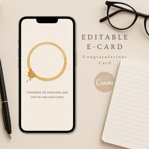 Gratulacje z okazji nowej pracy | Minimalistyczna, personalizowana e-kartka z gratulacjami: grafika jednoliniowa (do pobrania w wersji cyfrowej)