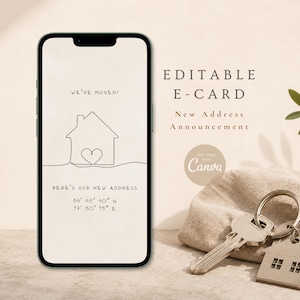 Teilen Sie Ihre neue Adresse stilvoll mit Ihren Liebsten | Minimalistische, personalisierbare E-Card zur Einzugs-Ankündigung: Linienzeichnung (Digitaler Download)