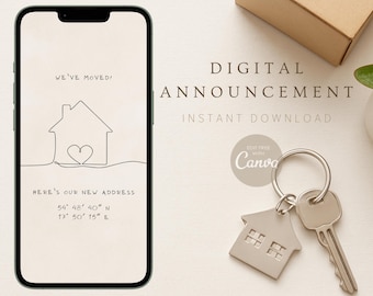 Comparte tu nueva dirección con tus seres queridos con estilo / Tarjeta electrónica minimalista personalizable para anunciar tu nuevo hogar: Arte de una sola línea (descarga digital)