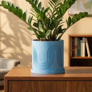 Mid-Century Modern Indoor Planter with Twist to Lock Drainage Tray | Continuous Arch Designer Flower Plant Pot | Minimalist Contemporary