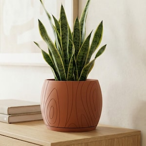 Rounded Topographical Indoor Planter with Twist to Lock Drainage Tray | Geography Teacher Flower Pot | Modern Texture Decor | 4 5 6 7 8 inch