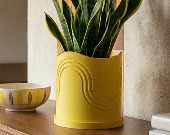 Maceta de interior moderna de mediados de siglo con bandeja de drenaje giratoria / Maceta de flores con arco de flujo continuo / Minimalista contemporáneo 4 6 8