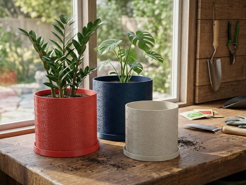 3D Printed Planter Pot "Hexstar" with Tray: Modern Indoor Plant Pot, Small, Medium and Large & Multiple Colors - 2", 3", 4", 5", 6", 7" 8" imagen 8