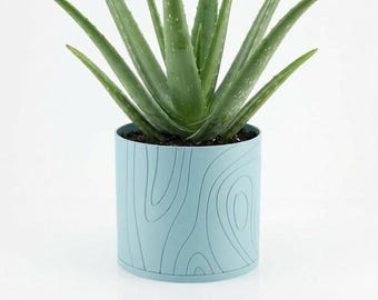 Maceta de interior con diseño topográfico, drenaje radial y bandeja de goteo giratoria para bloquear. Maceta moderna redonda para amantes de la geografía, 4, 5, 6, 7 y 8 pulgadas.