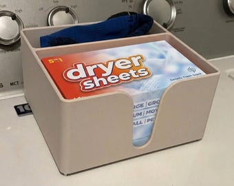 Dryer Sheet Holder with Sock Bin | Magnetic Top of Dryer Caddy | Laundry Room Organizer | Dryer Sheet Dispenser | Small Item Storage Bin USA