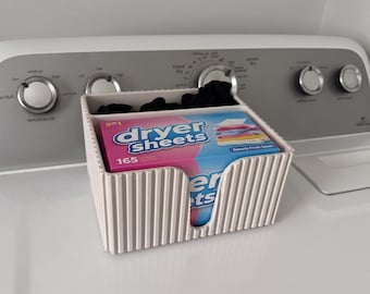 Ribbed Dryer Sheet Holder with Magnetic Feet | Laundry Room Organizer with Hex Mesh Bottom | Sock Caddy and Dryer Top Storage Bin