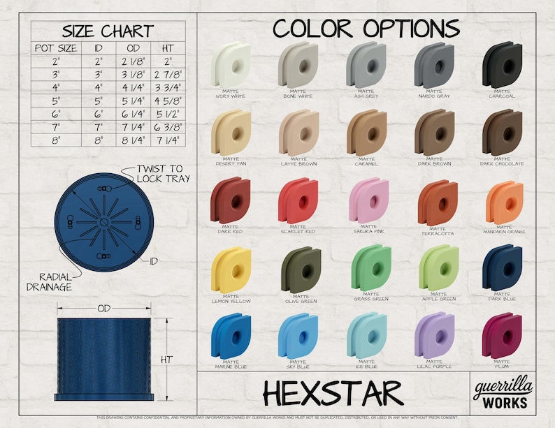 3D Printed Planter Pot "Hexstar" with Tray: Modern Indoor Plant Pot, Small, Medium and Large & Multiple Colors - 2", 3", 4", 5", 6", 7" 8" imagen 2